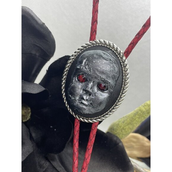 BRONZE Gothic Wedding Biker Western Southwest Demon Baby  BLOOD EYES Gothic Wedding Western Southwest Demon DEAD Baby Doll Skull Bolo tie main image 1
